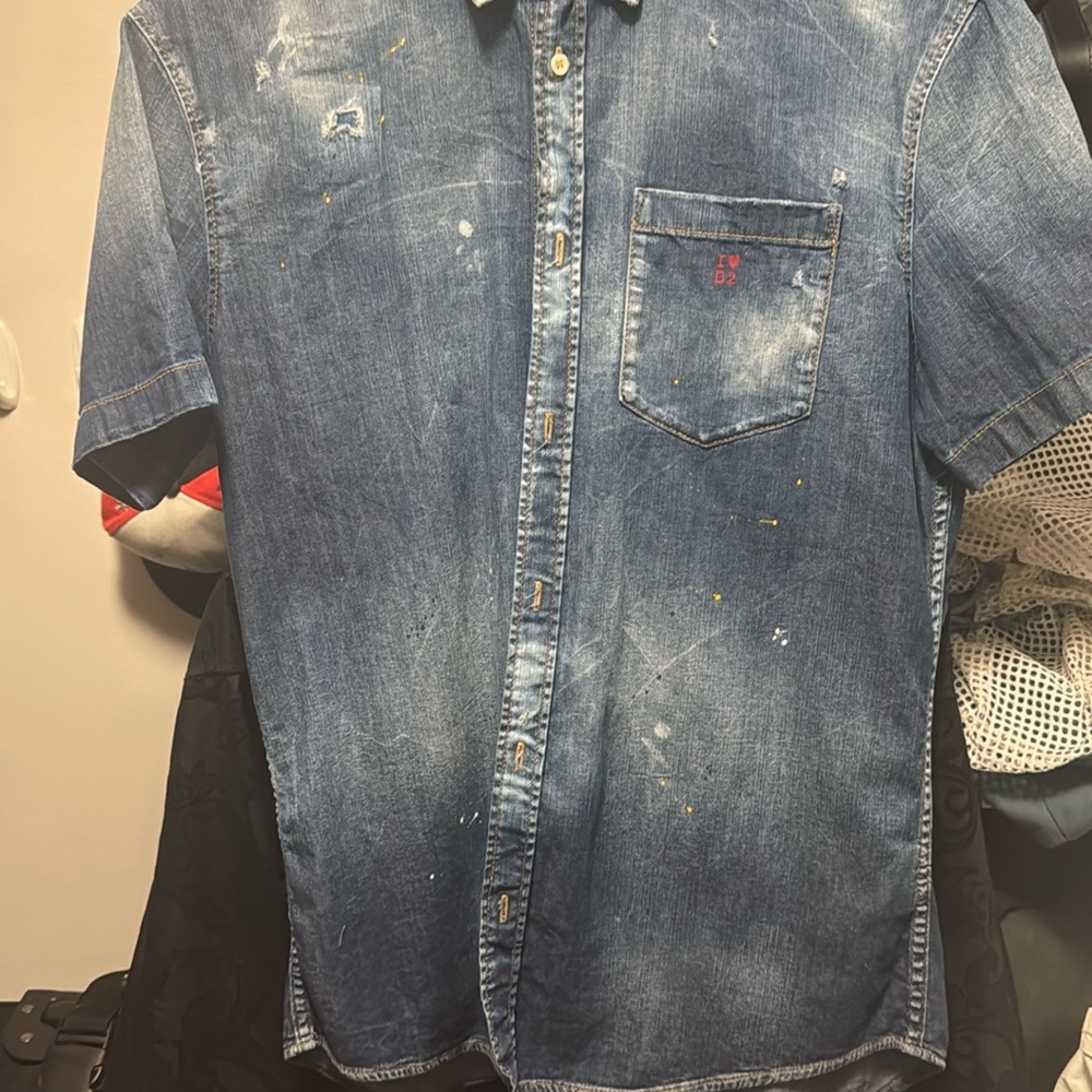 D Squared Casual Blue Button Down Shirt with Distressing